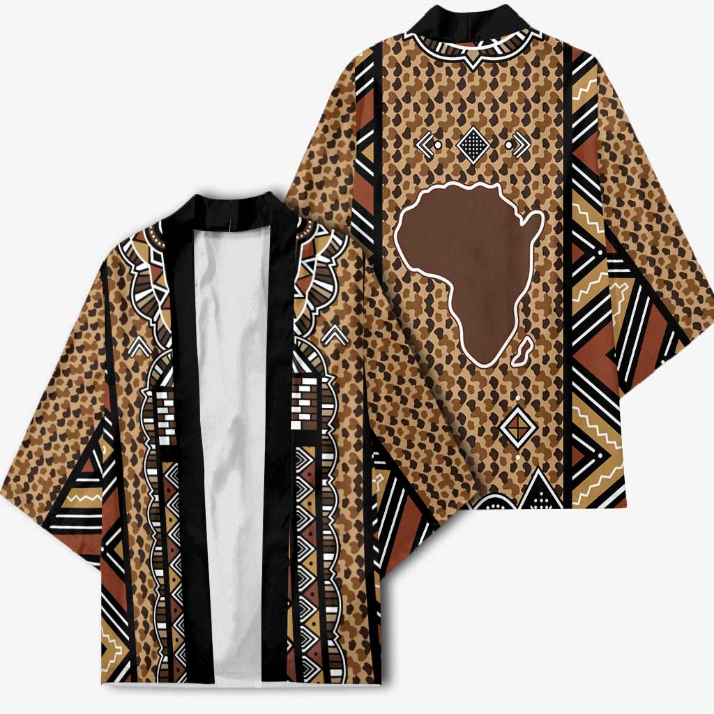 Mali Mud Cloth Leopards Legacy Kimono Tribal Village - Wonder Print Shop