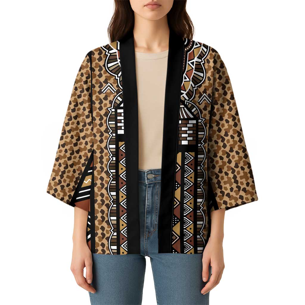 Mali Mud Cloth Leopards Legacy Kimono Tribal Village - Wonder Print Shop