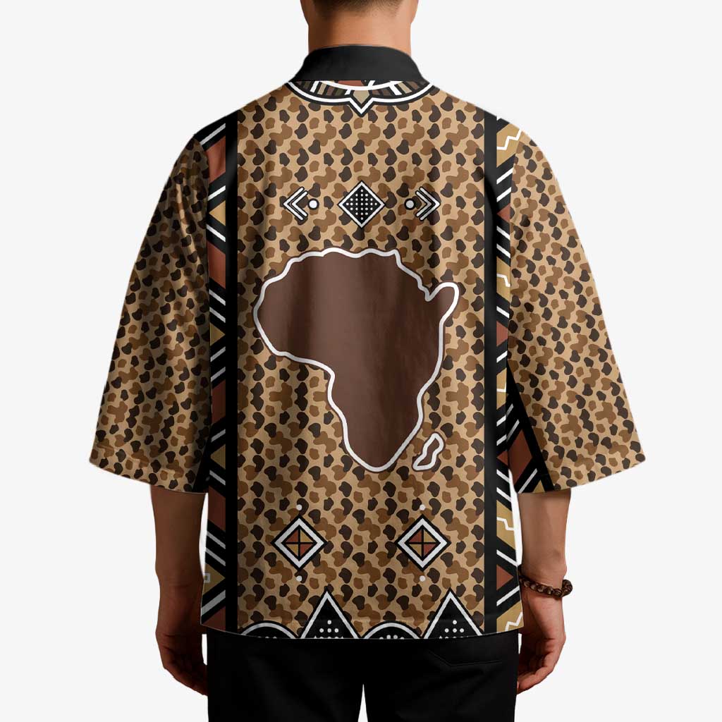 Mali Mud Cloth Leopards Legacy Kimono Tribal Village - Wonder Print Shop