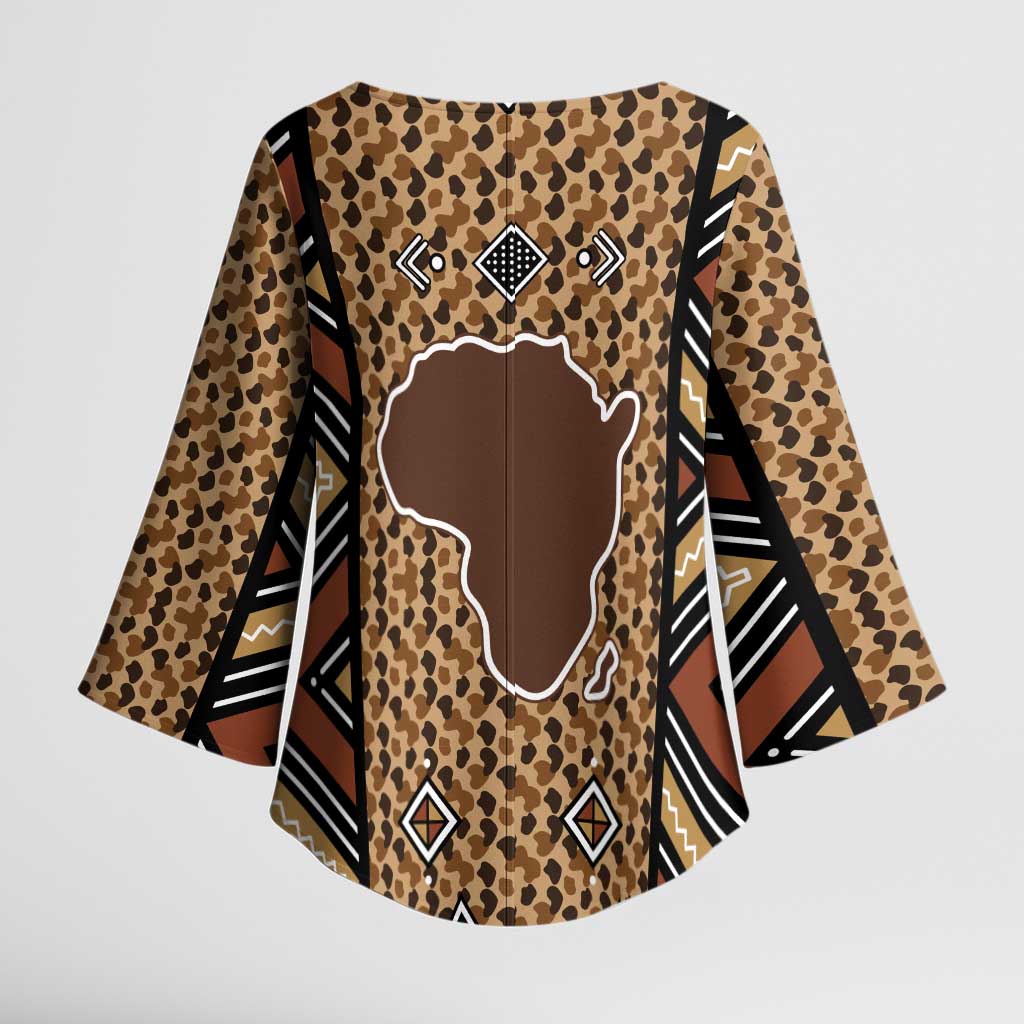Mali Mud Cloth Leopards Legacy Kimono Sleeve Blouse Tribal Village - Wonder Print Shop