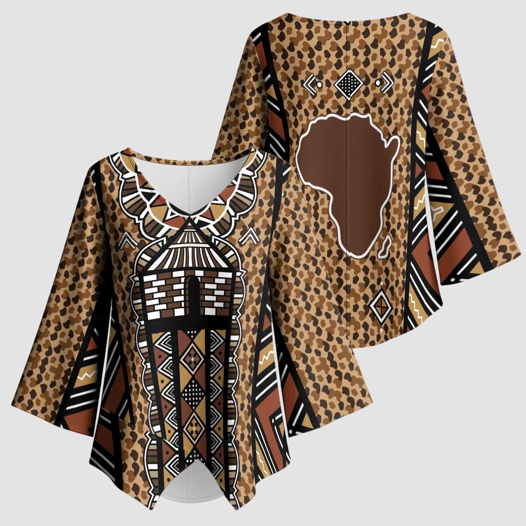 Mali Mud Cloth Leopards Legacy Kimono Sleeve Blouse Tribal Village - Wonder Print Shop