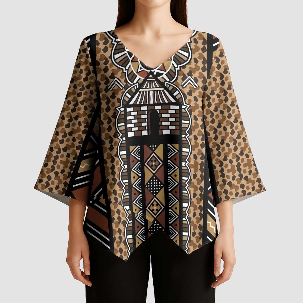 Mali Mud Cloth Leopards Legacy Kimono Sleeve Blouse Tribal Village - Wonder Print Shop