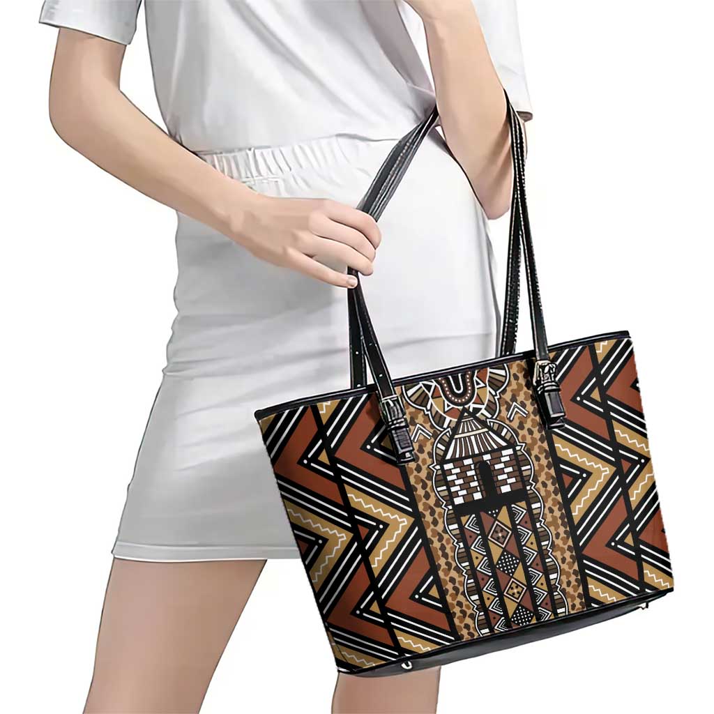 Mali Mud Cloth Leopards Legacy Leather Tote Bag Tribal Village - Wonder Print Shop