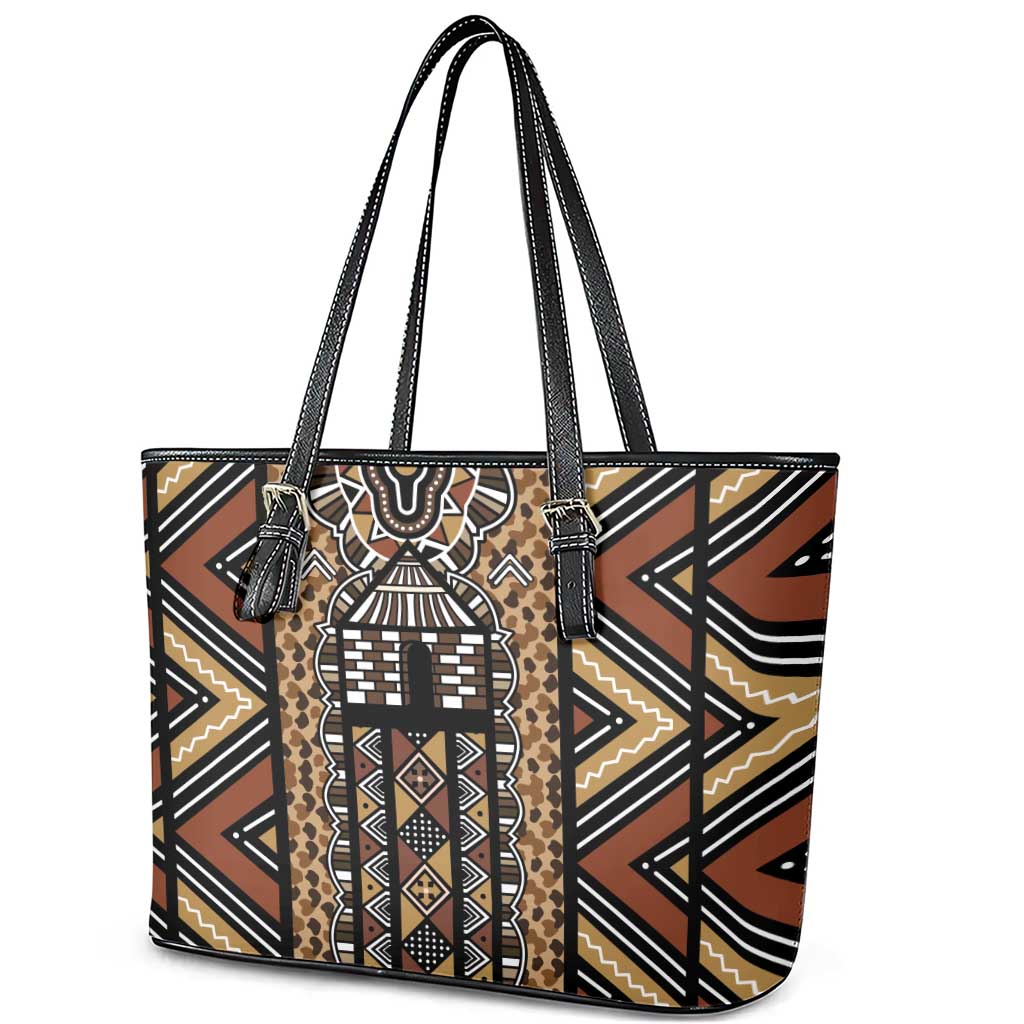 Mali Mud Cloth Leopards Legacy Leather Tote Bag Tribal Village - Wonder Print Shop