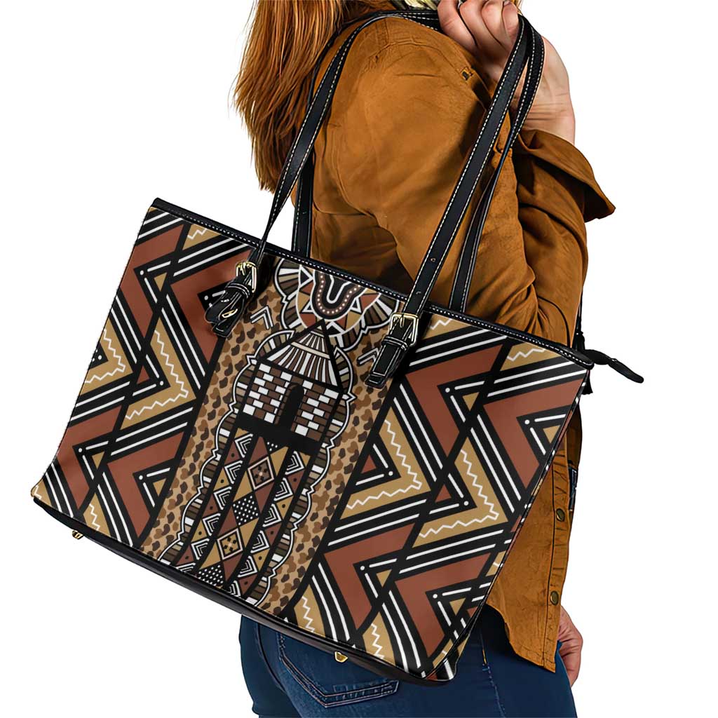 Mali Mud Cloth Leopards Legacy Leather Tote Bag Tribal Village - Wonder Print Shop
