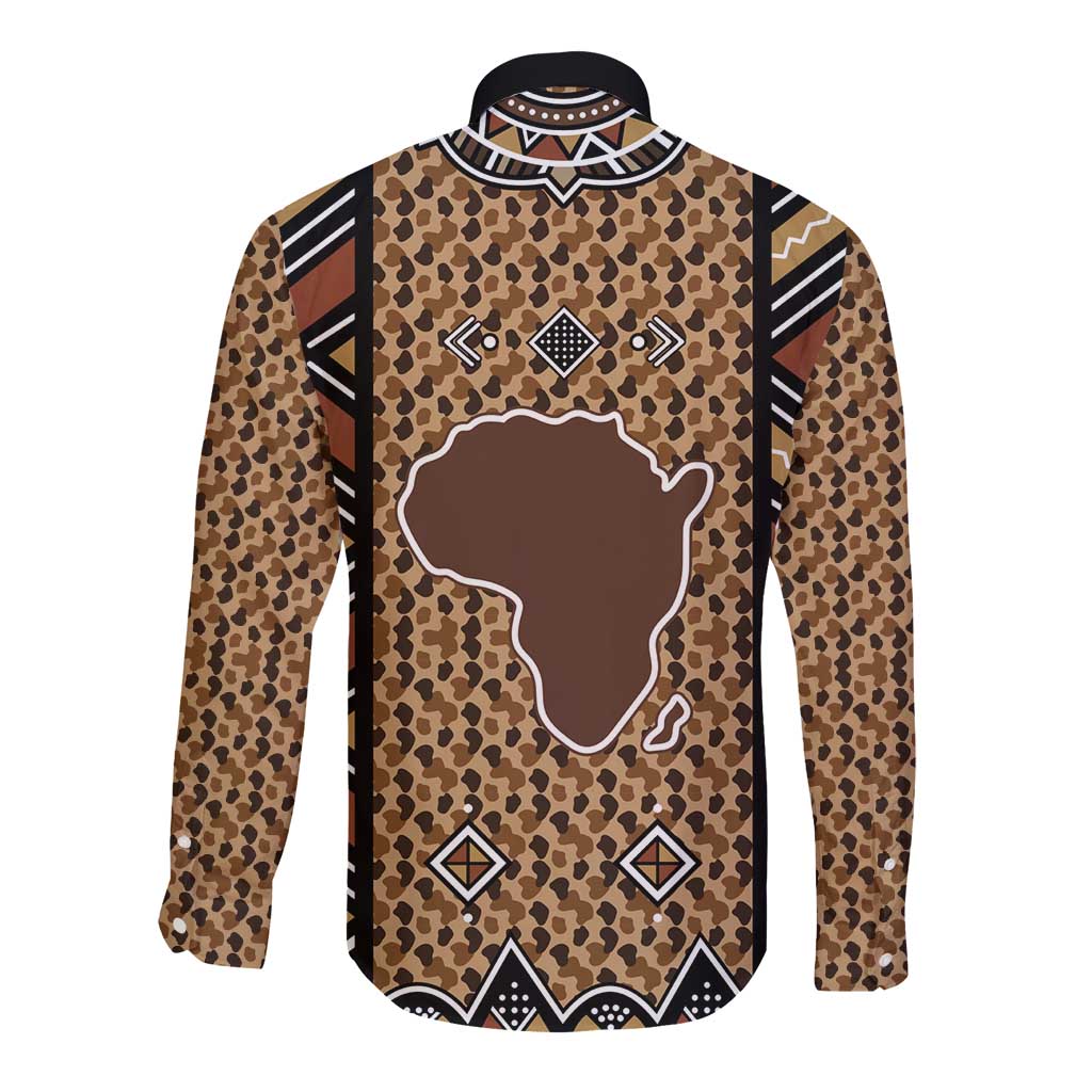 Mali Mud Cloth Leopards Legacy Long Sleeve Button Shirt Tribal Village - Wonder Print Shop