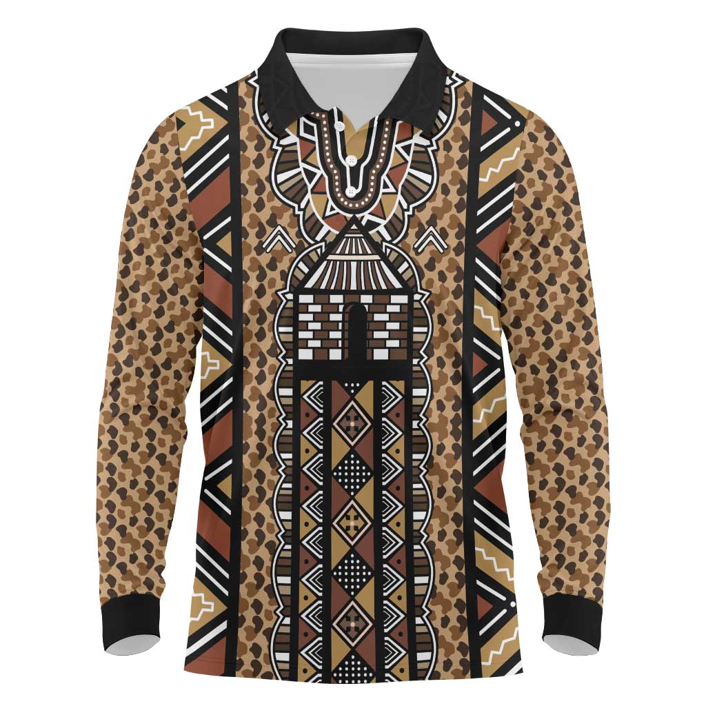 Mali Mud Cloth Leopards Legacy Long Sleeve Polo Shirt Tribal Village - Wonder Print Shop