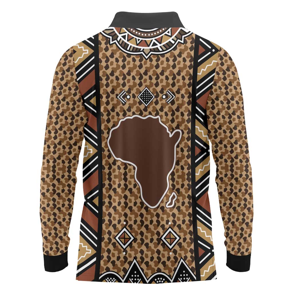 Mali Mud Cloth Leopards Legacy Long Sleeve Polo Shirt Tribal Village - Wonder Print Shop
