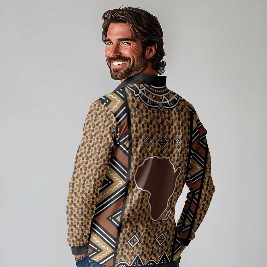 Mali Mud Cloth Leopards Legacy Long Sleeve Polo Shirt Tribal Village - Wonder Print Shop
