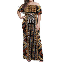 Mali Mud Cloth Leopards Legacy Off Shoulder Maxi Dress Tribal Village - Wonder Print Shop