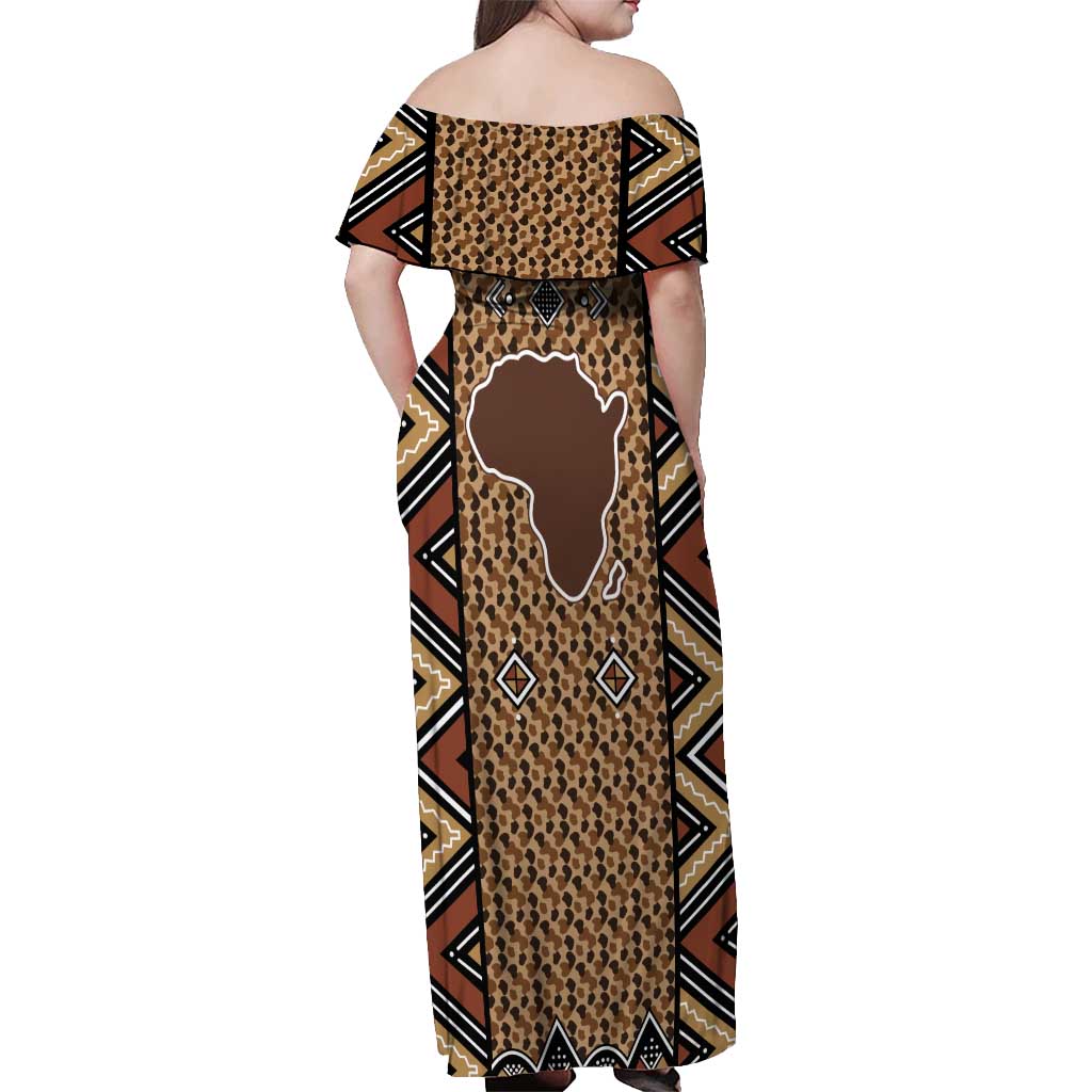 Mali Mud Cloth Leopards Legacy Off Shoulder Maxi Dress Tribal Village - Wonder Print Shop