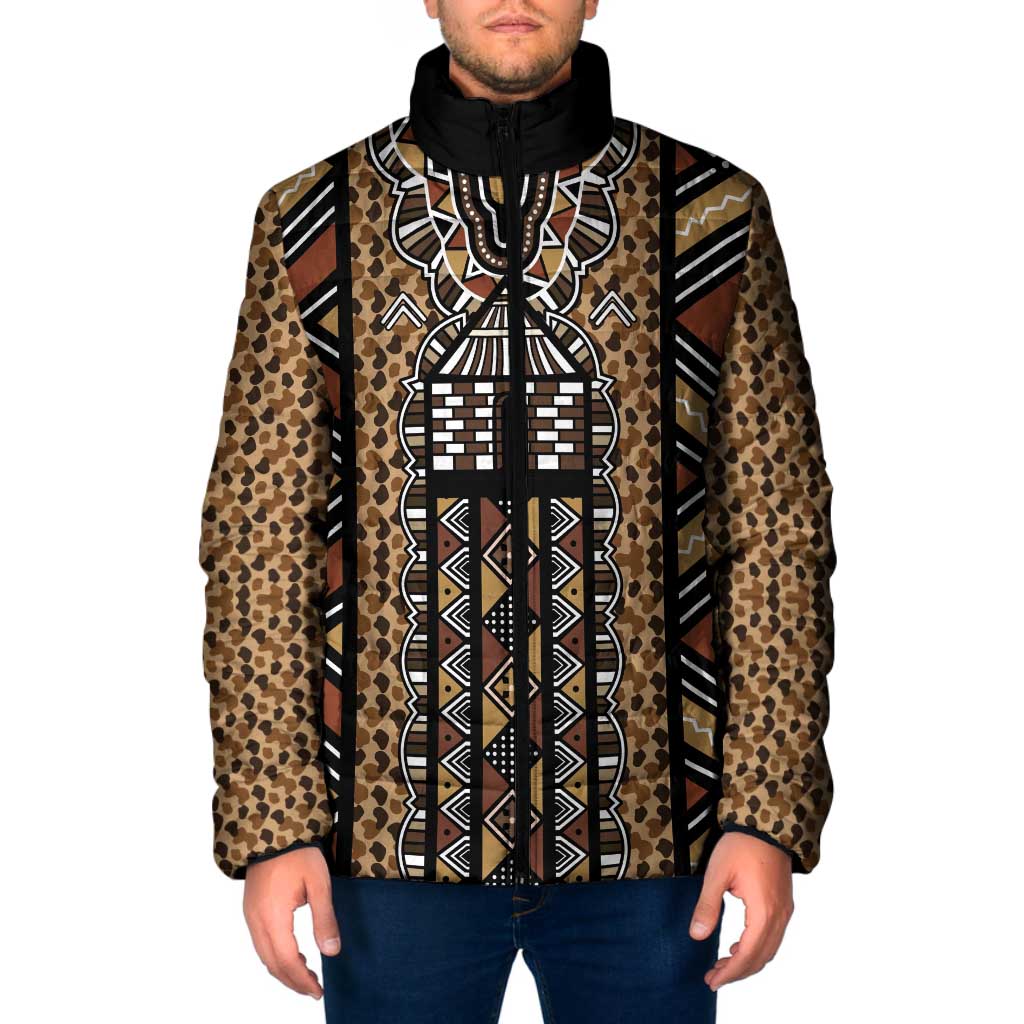 Mali Mud Cloth Leopards Legacy Padded Jacket Tribal Village - Wonder Print Shop
