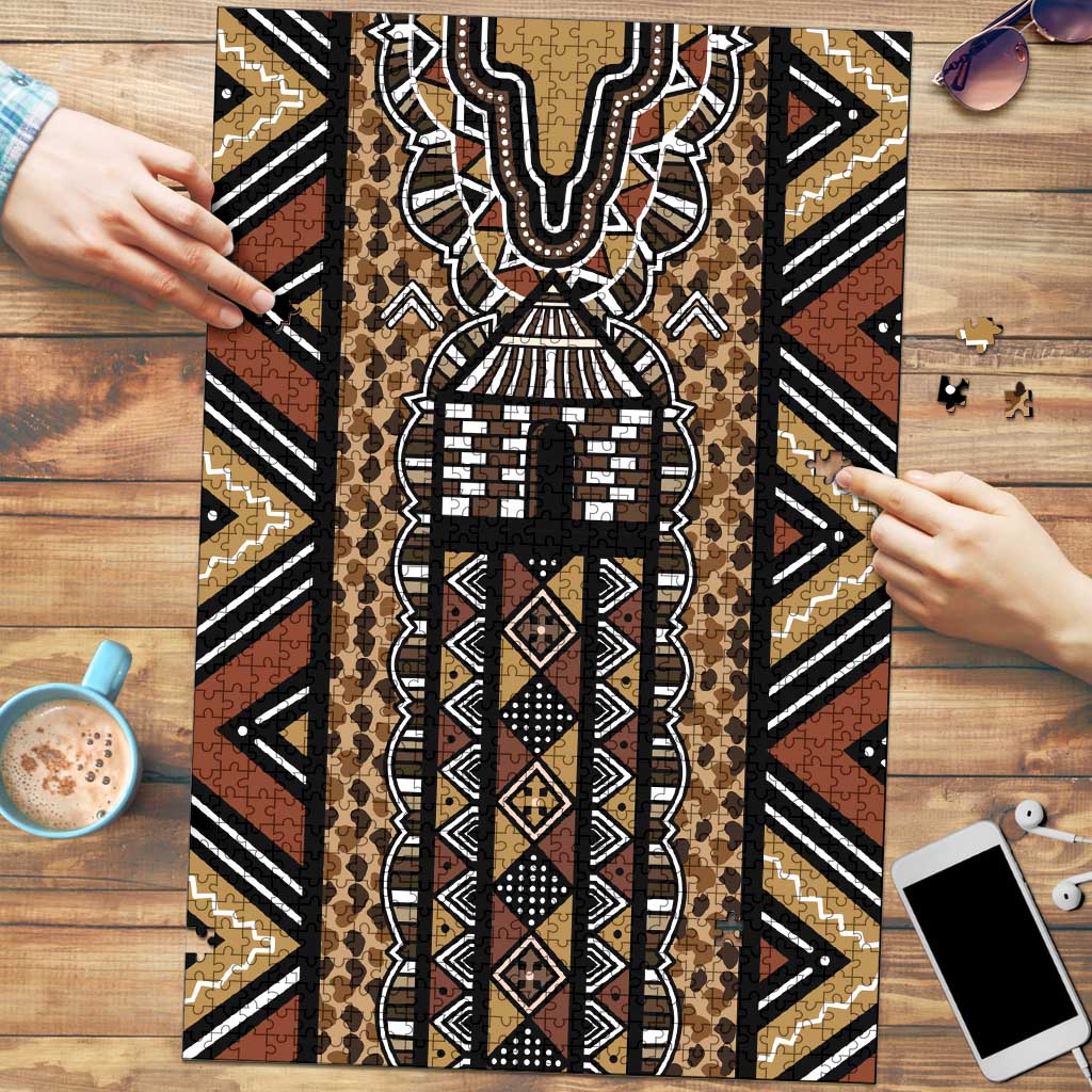 Mali Mud Cloth Leopards Legacy Puzzle Tribal Village - Wonder Print Shop