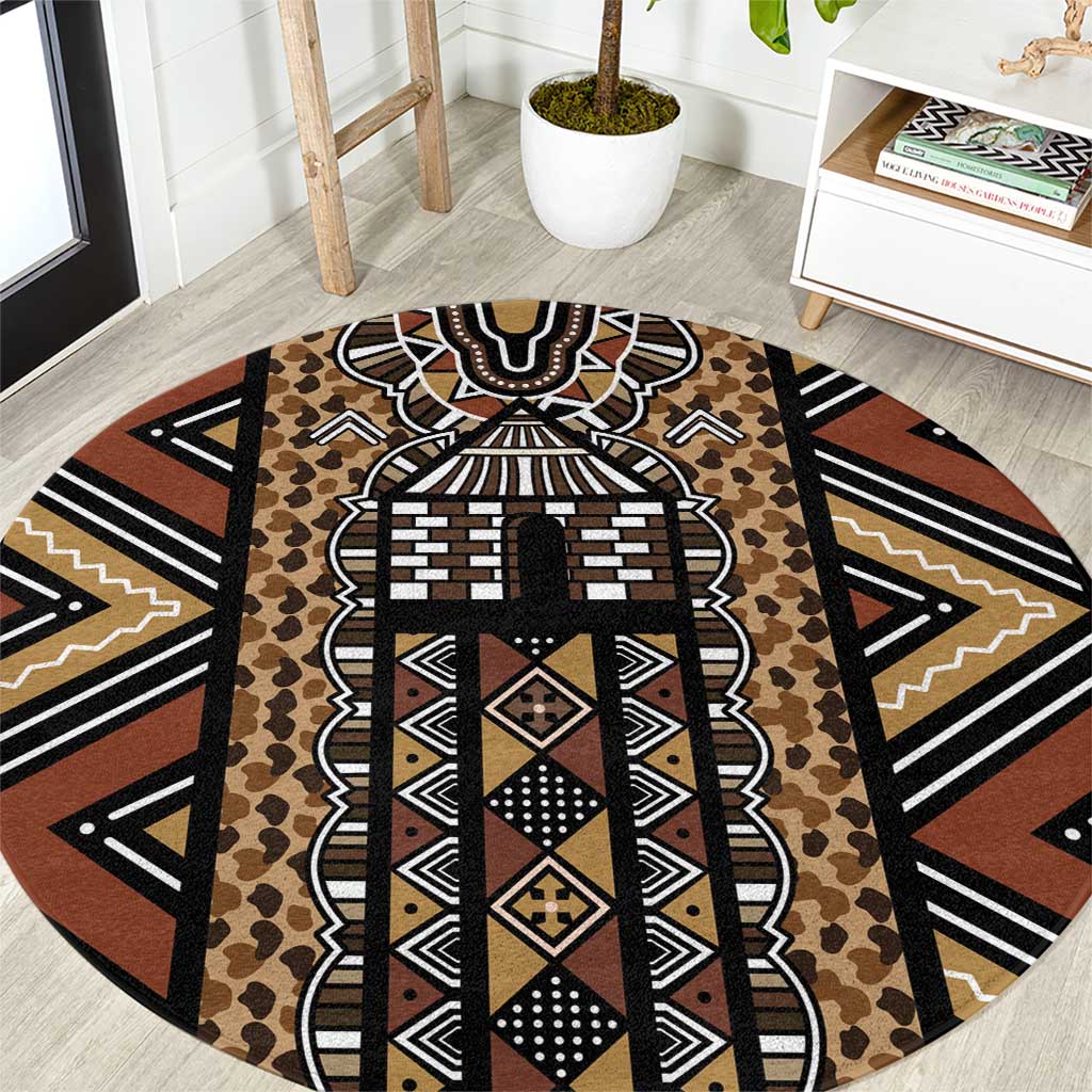 Mali Mud Cloth Leopards Legacy Round Carpet Tribal Village - Wonder Print Shop