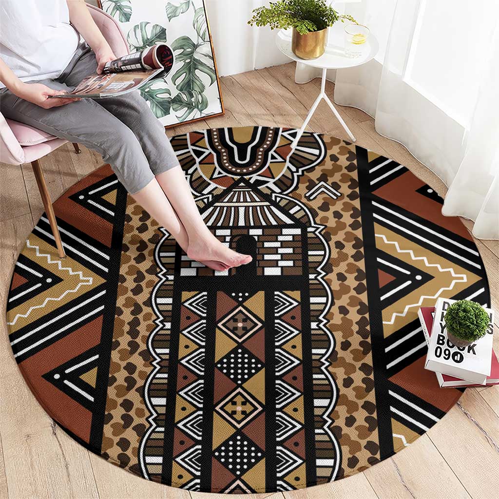 Mali Mud Cloth Leopards Legacy Round Carpet Tribal Village - Wonder Print Shop