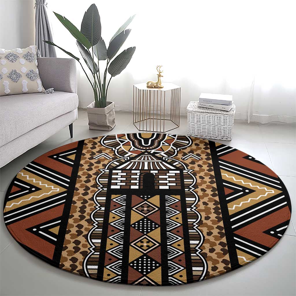 Mali Mud Cloth Leopards Legacy Round Carpet Tribal Village - Wonder Print Shop
