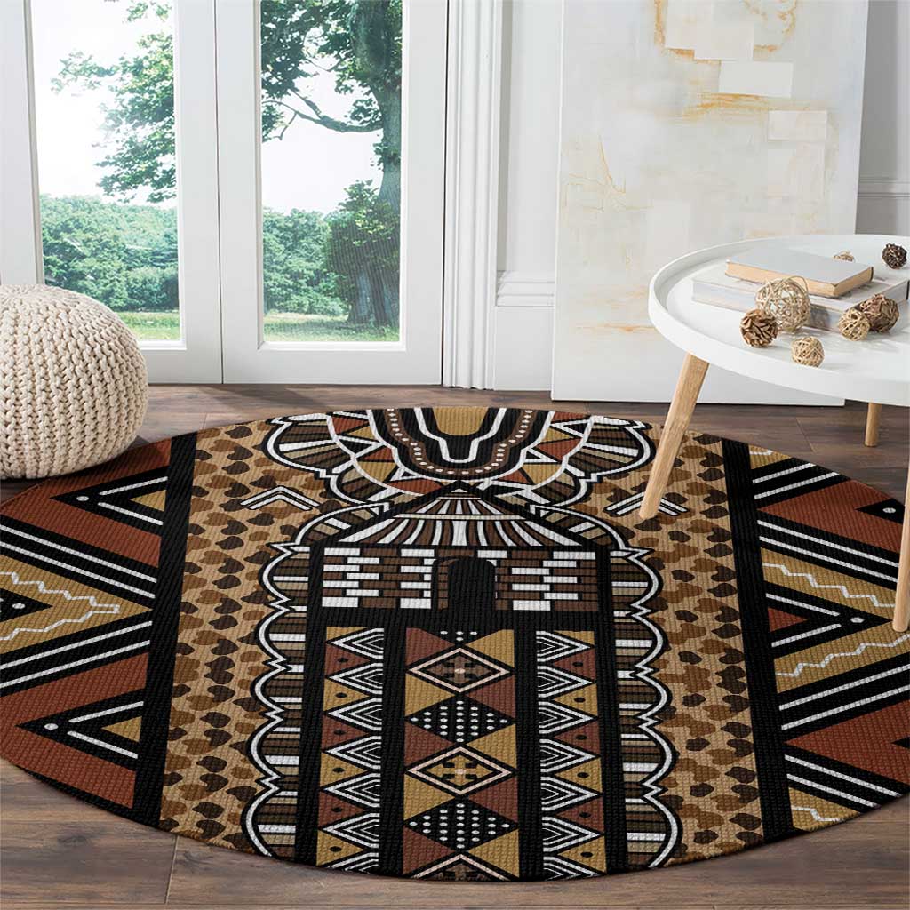 Mali Mud Cloth Leopards Legacy Round Carpet Tribal Village - Wonder Print Shop