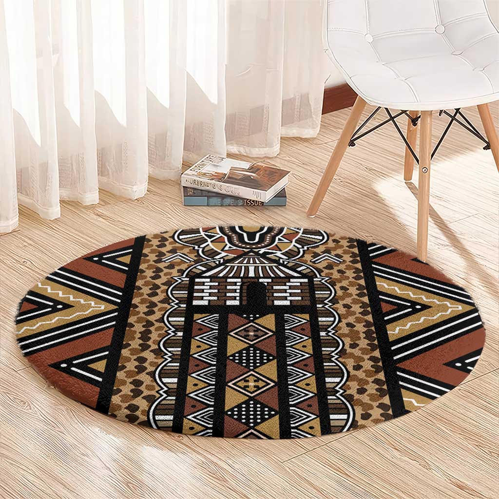 Mali Mud Cloth Leopards Legacy Round Carpet Tribal Village - Wonder Print Shop