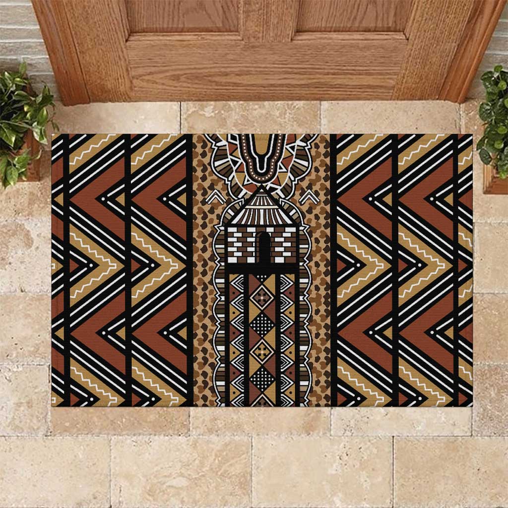 Mali Mud Cloth Leopards Legacy Rubber Doormat Tribal Village - Wonder Print Shop