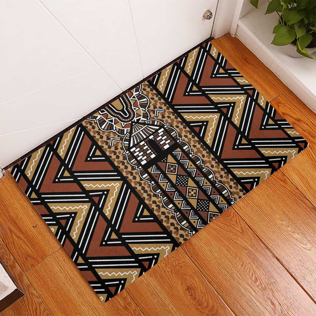 Mali Mud Cloth Leopards Legacy Rubber Doormat Tribal Village - Wonder Print Shop