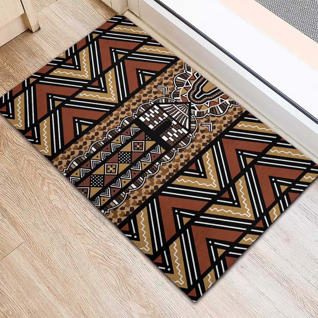 Mali Mud Cloth Leopards Legacy Rubber Doormat Tribal Village - Wonder Print Shop