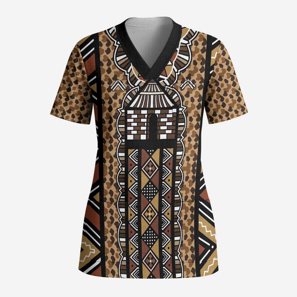 Mali Mud Cloth Leopards Legacy Scrub Top Tribal Village - Wonder Print Shop