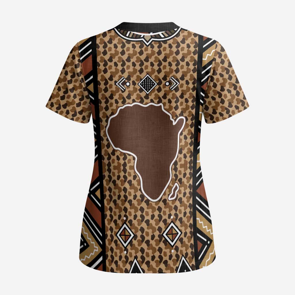 Mali Mud Cloth Leopards Legacy Scrub Top Tribal Village - Wonder Print Shop