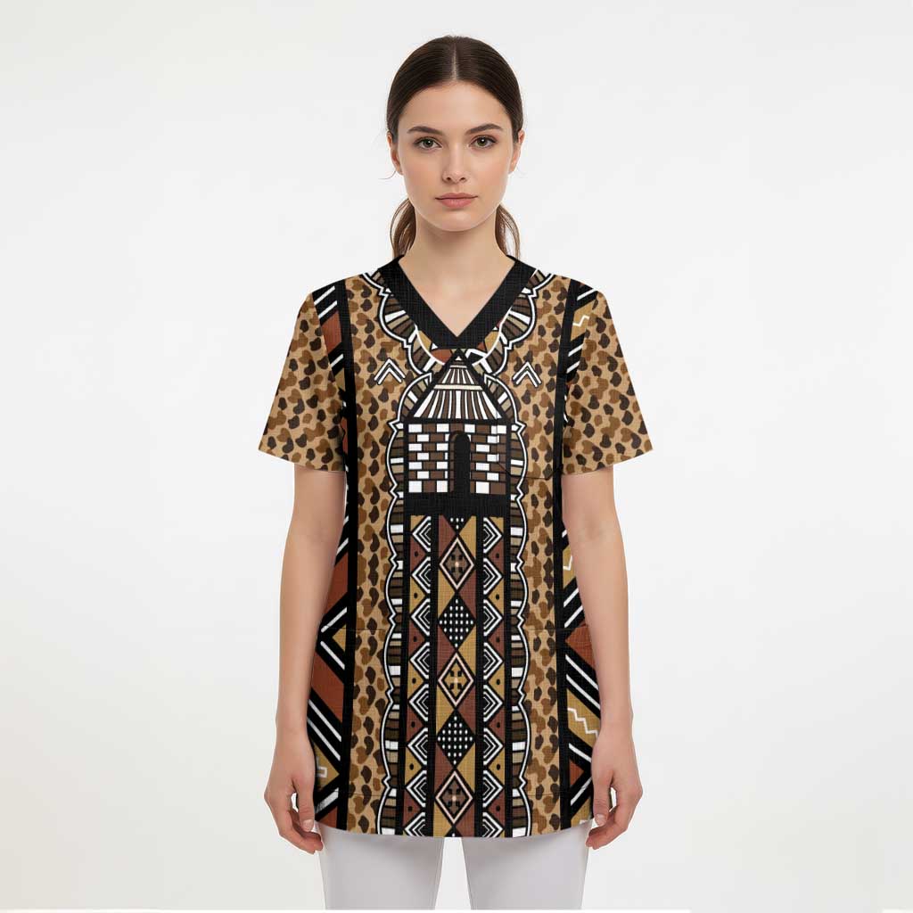 Mali Mud Cloth Leopards Legacy Scrub Top Tribal Village - Wonder Print Shop