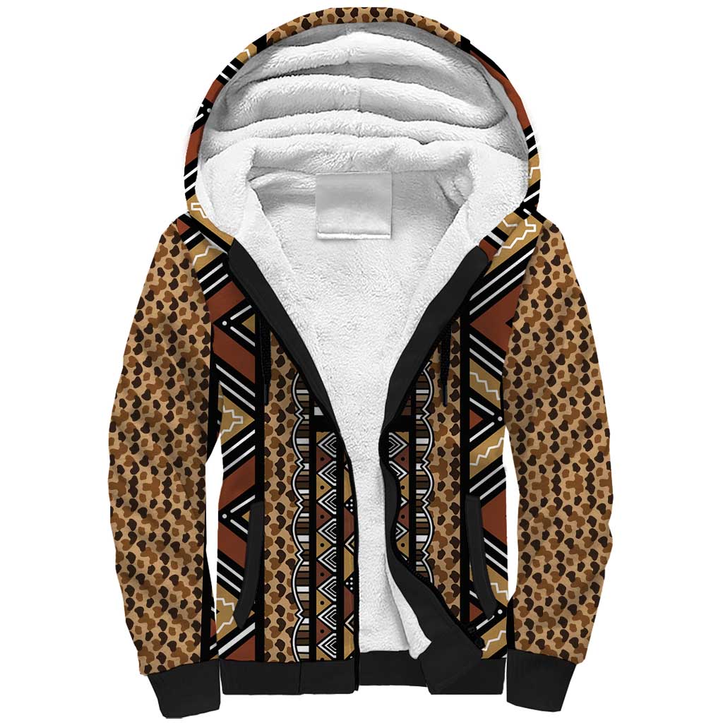 Mali Mud Cloth Leopards Legacy Sherpa Hoodie Tribal Village - Wonder Print Shop