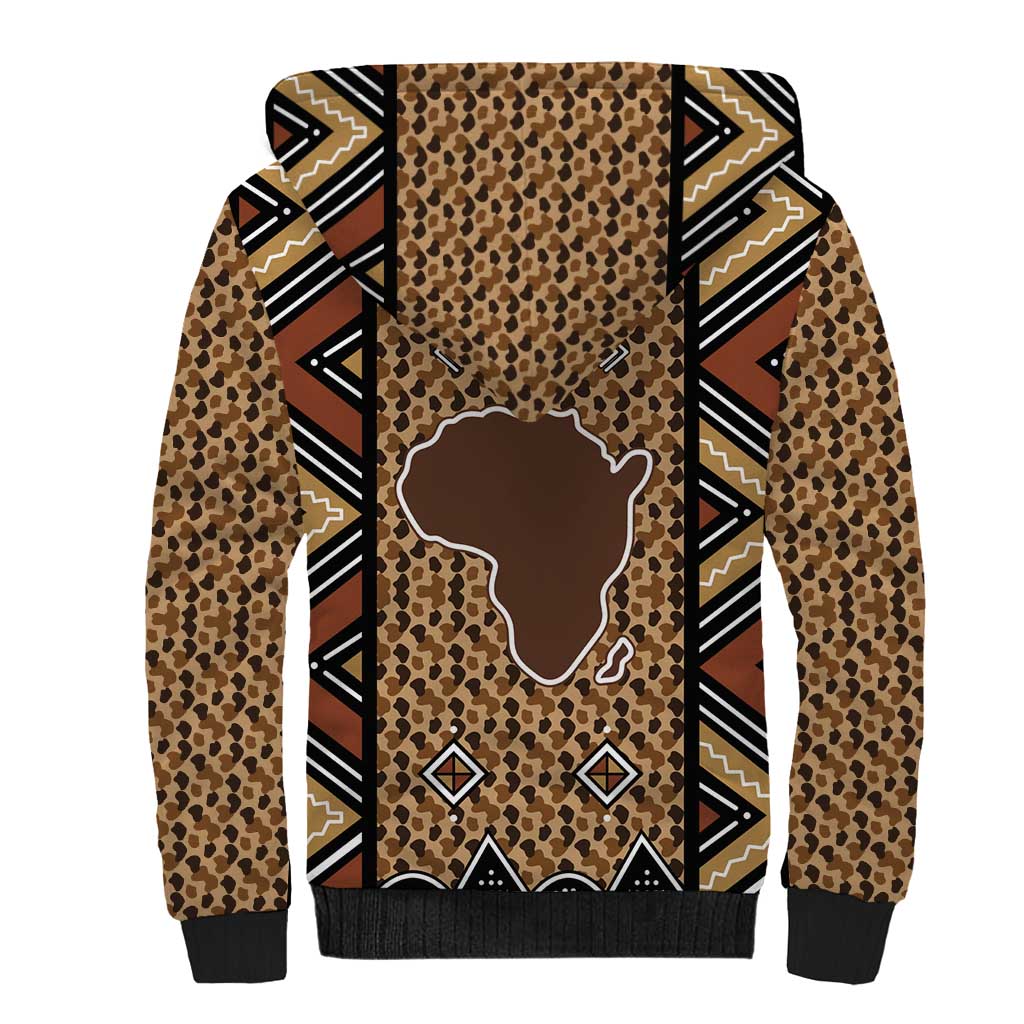 Mali Mud Cloth Leopards Legacy Sherpa Hoodie Tribal Village - Wonder Print Shop