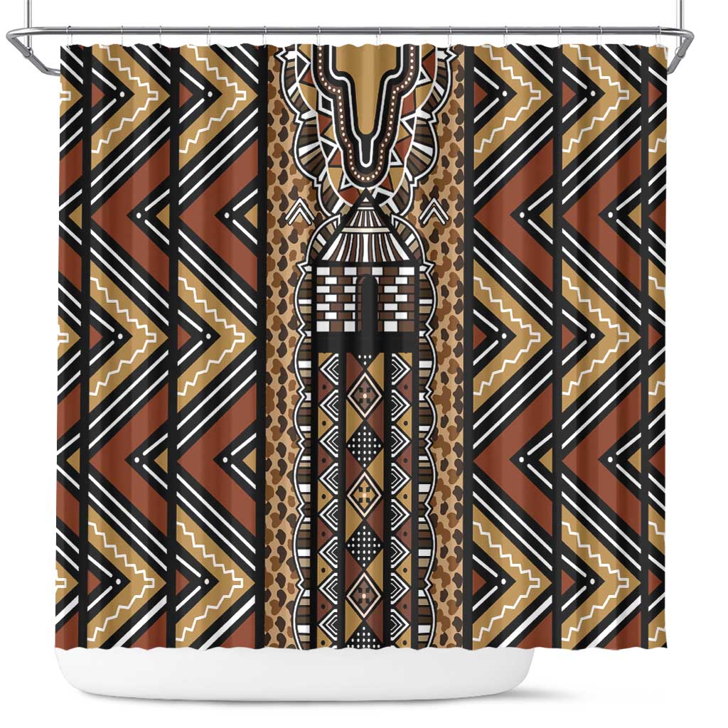 Mali Mud Cloth Leopards Legacy Shower Curtain Tribal Village - Wonder Print Shop