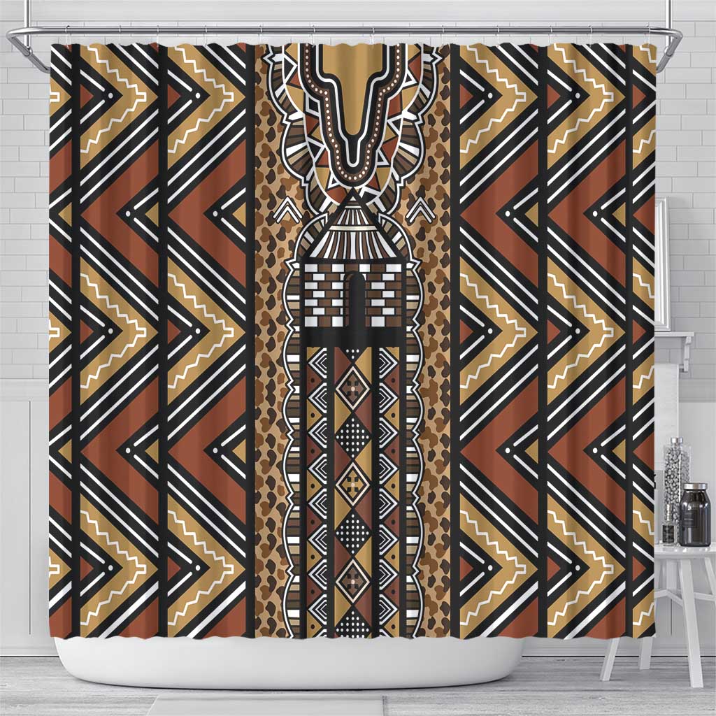Mali Mud Cloth Leopards Legacy Shower Curtain Tribal Village - Wonder Print Shop