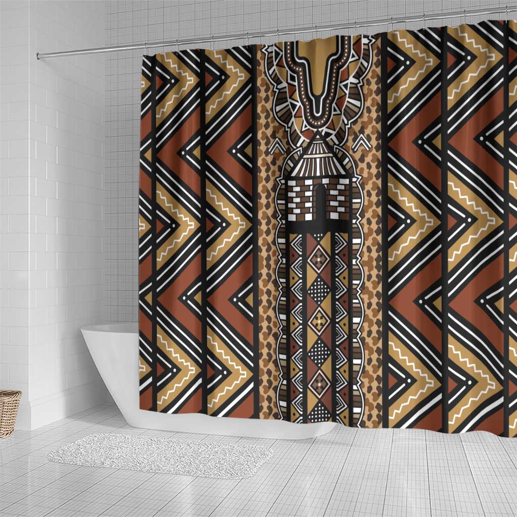 Mali Mud Cloth Leopards Legacy Shower Curtain Tribal Village - Wonder Print Shop