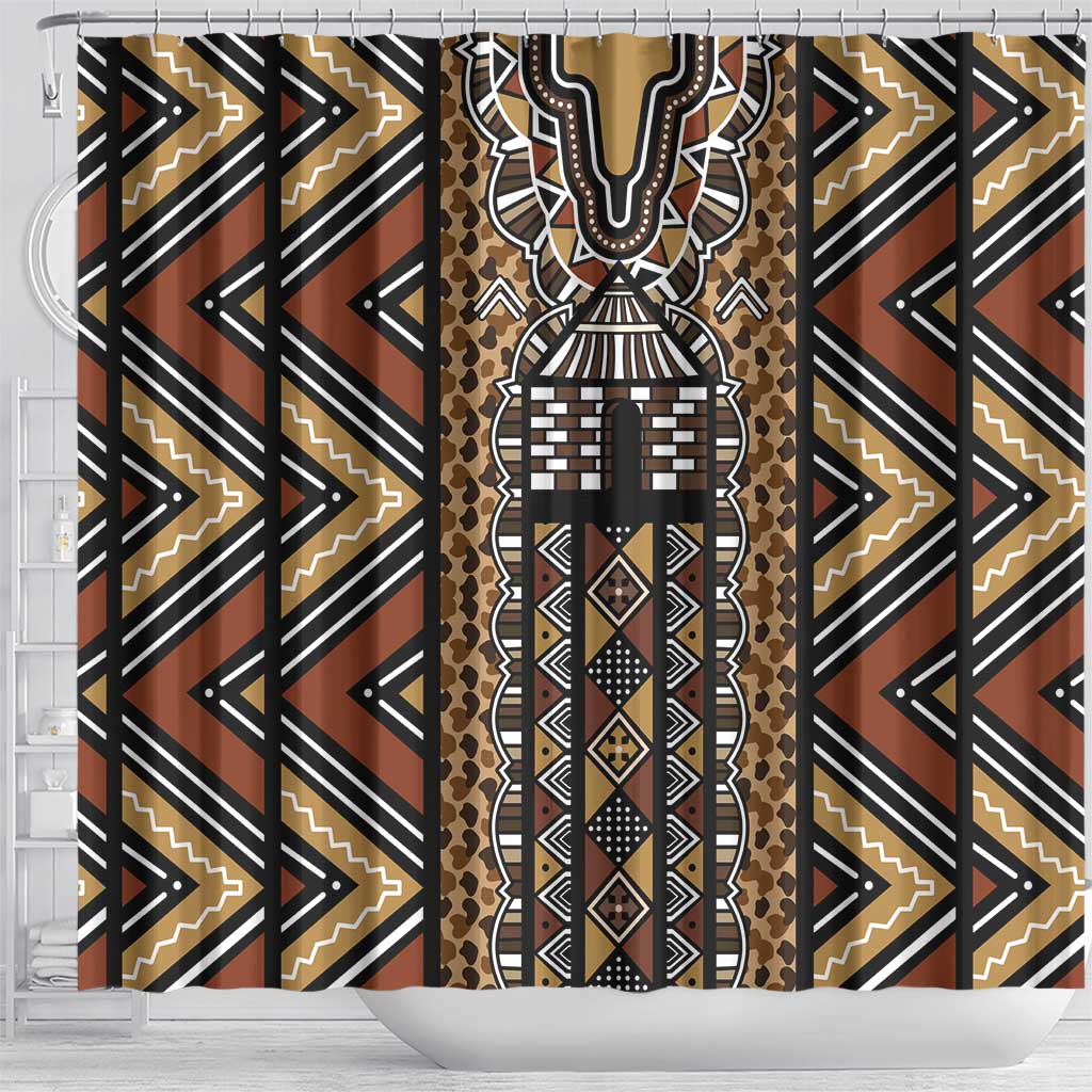 Mali Mud Cloth Leopards Legacy Shower Curtain Tribal Village - Wonder Print Shop