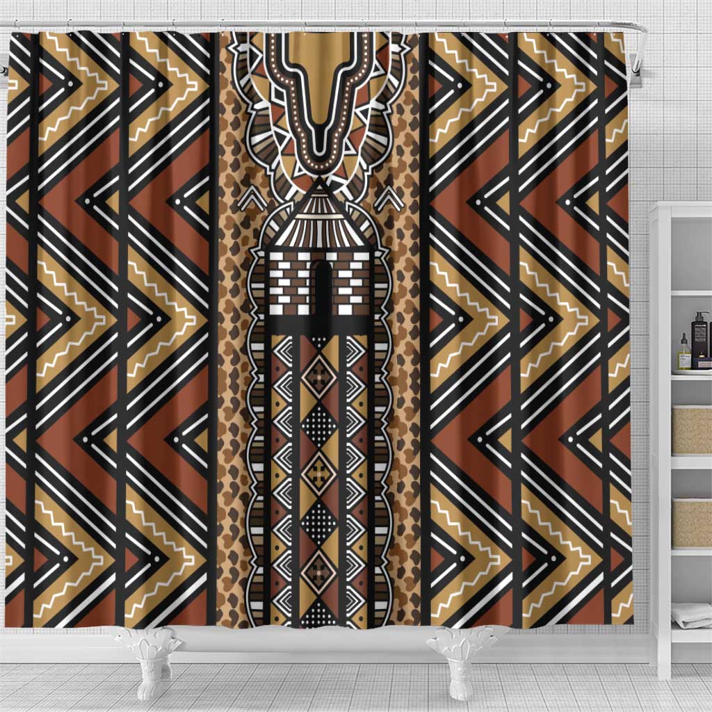 Mali Mud Cloth Leopards Legacy Shower Curtain Tribal Village - Wonder Print Shop