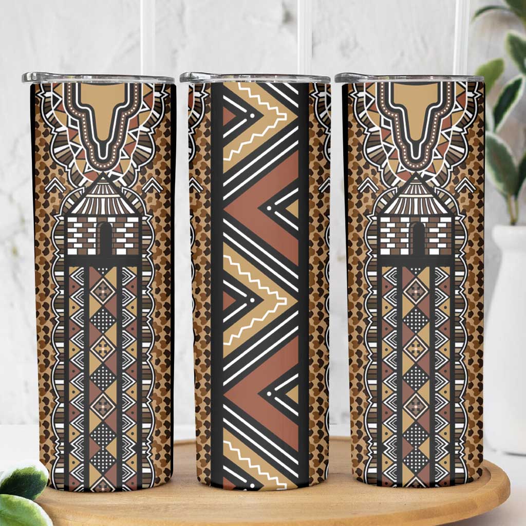 Mali Mud Cloth Leopards Legacy Skinny Tumbler Tribal Village - Wonder Print Shop