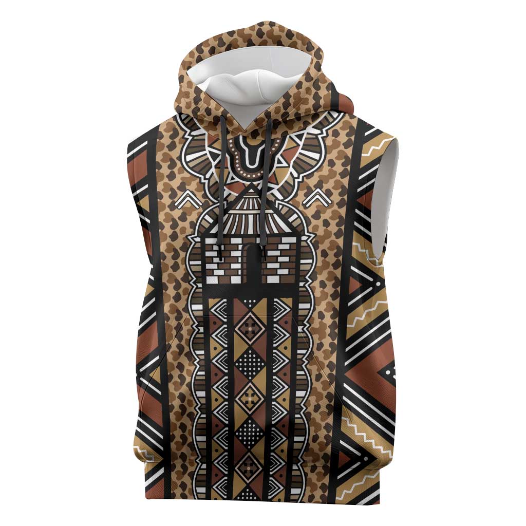 Mali Mud Cloth Leopards Legacy Sleeveless Hoodie Tribal Village - Wonder Print Shop