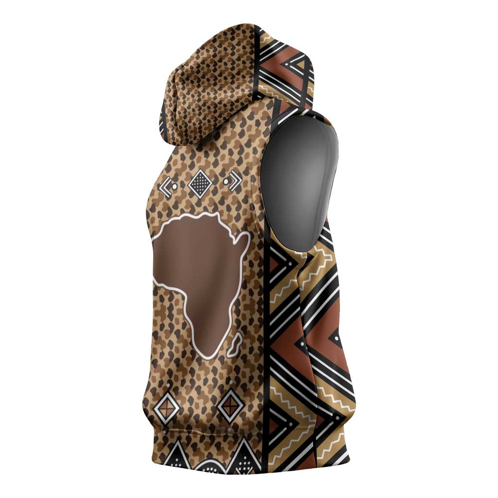Mali Mud Cloth Leopards Legacy Sleeveless Hoodie Tribal Village - Wonder Print Shop