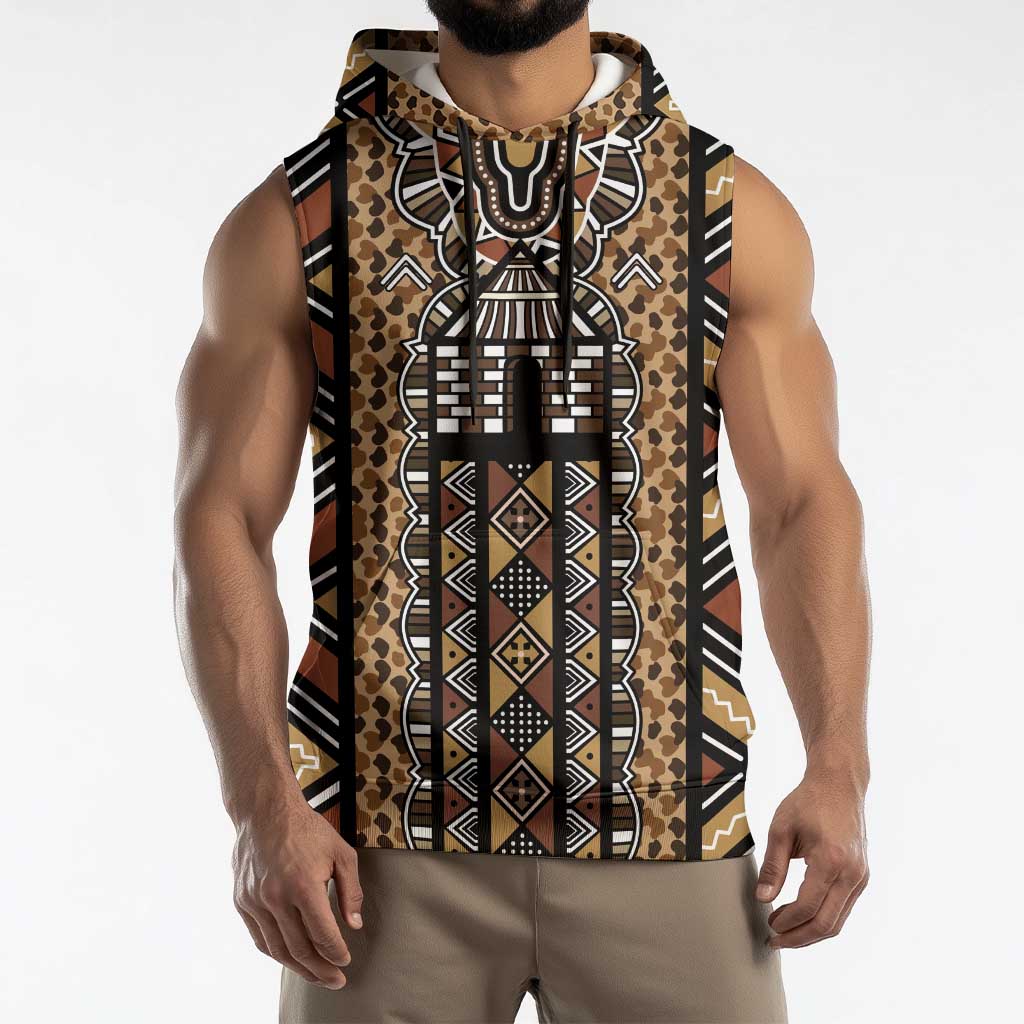 Mali Mud Cloth Leopards Legacy Sleeveless Hoodie Tribal Village - Wonder Print Shop