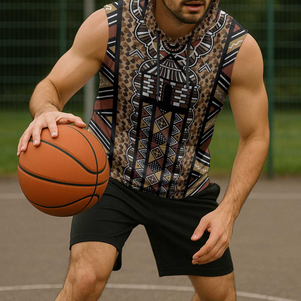 Mali Mud Cloth Leopards Legacy Sleeveless Hoodie Tribal Village - Wonder Print Shop