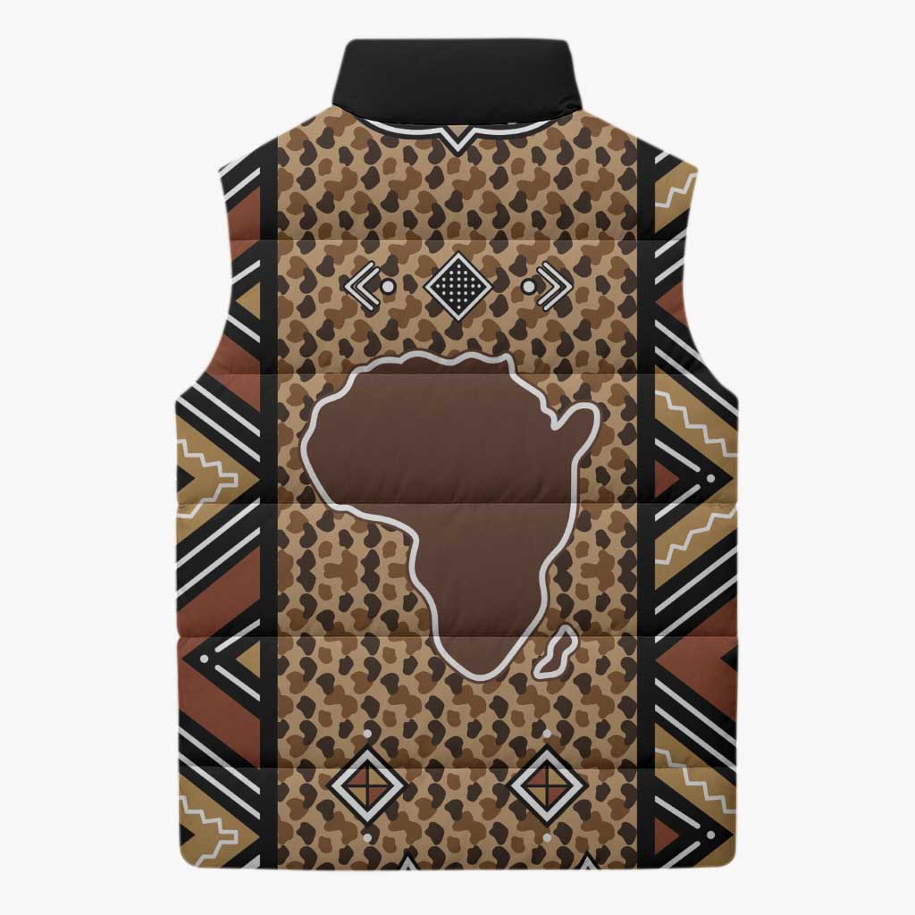 Mali Mud Cloth Leopards Legacy Sleeveless Puffer Jacket Tribal Village - Wonder Print Shop