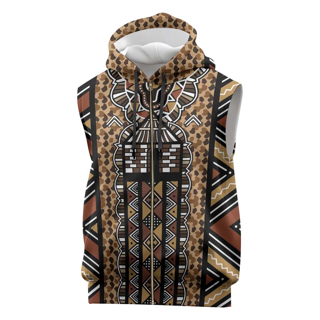 Mali Mud Cloth Leopards Legacy Sleeveless Zip Hoodie Tribal Village - Wonder Print Shop
