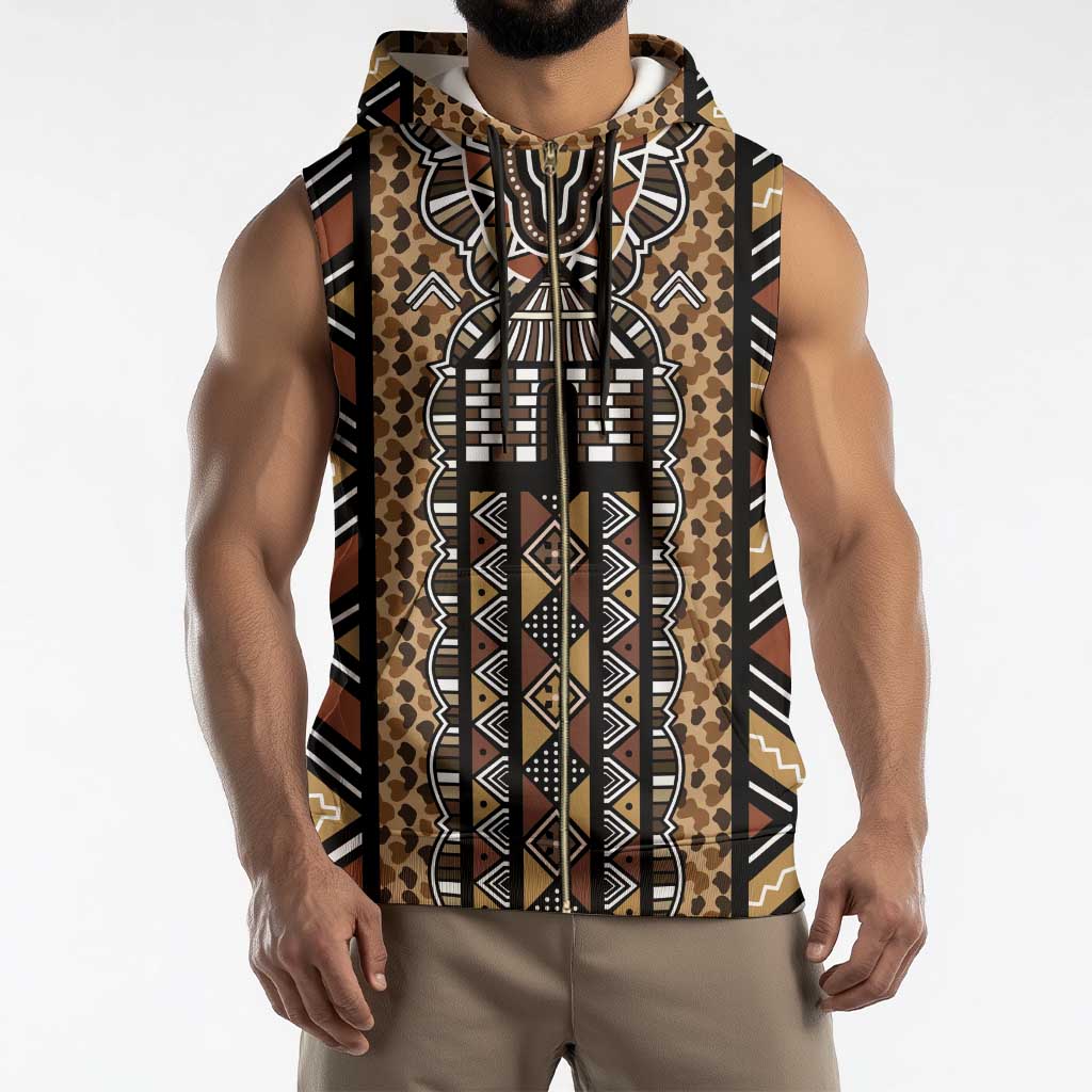 Mali Mud Cloth Leopards Legacy Sleeveless Zip Hoodie Tribal Village - Wonder Print Shop