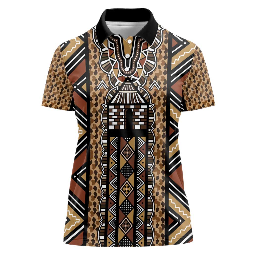 Mali Mud Cloth Leopards Legacy Women Polo Shirt Tribal Village - Wonder Print Shop