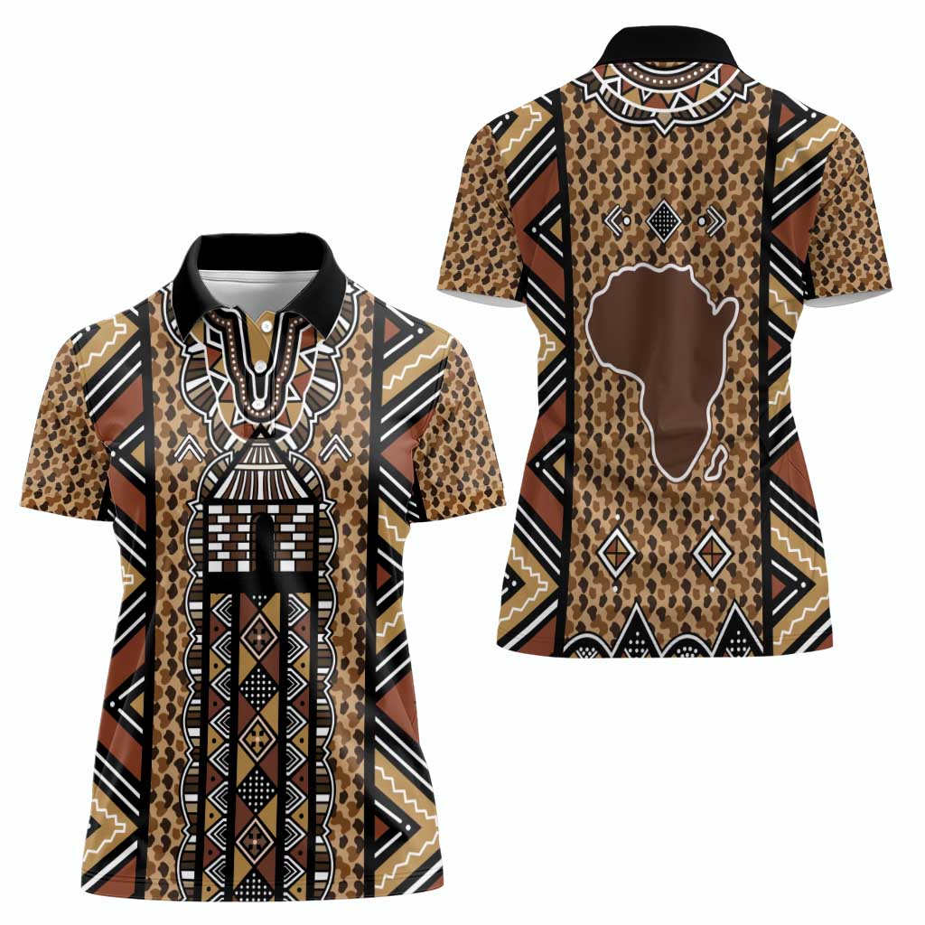 Mali Mud Cloth Leopards Legacy Women Polo Shirt Tribal Village - Wonder Print Shop