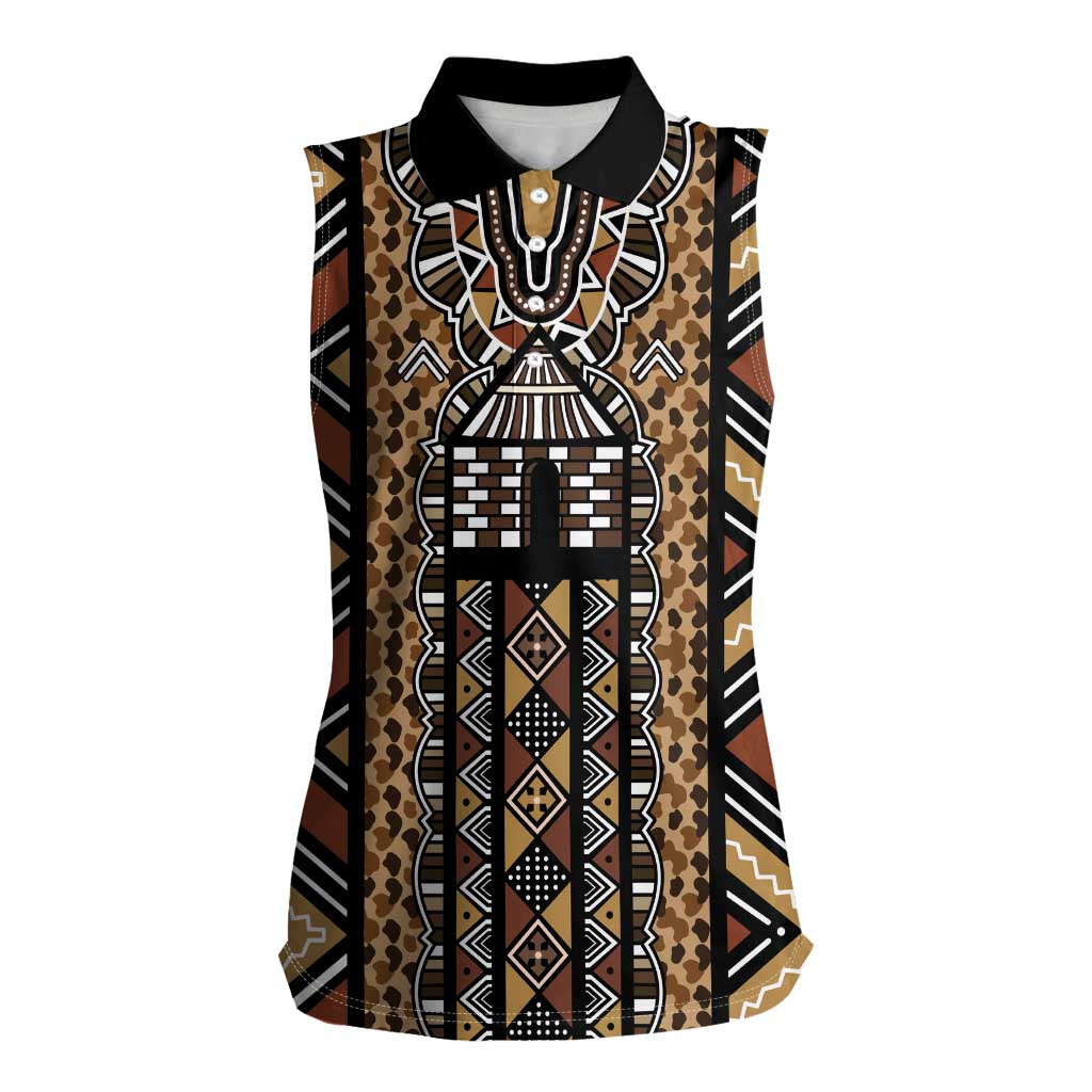 Mali Mud Cloth Leopards Legacy Women Sleeveless Polo Shirt Tribal Village - Wonder Print Shop