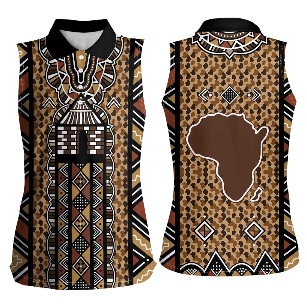 Mali Mud Cloth Leopards Legacy Women Sleeveless Polo Shirt Tribal Village - Wonder Print Shop