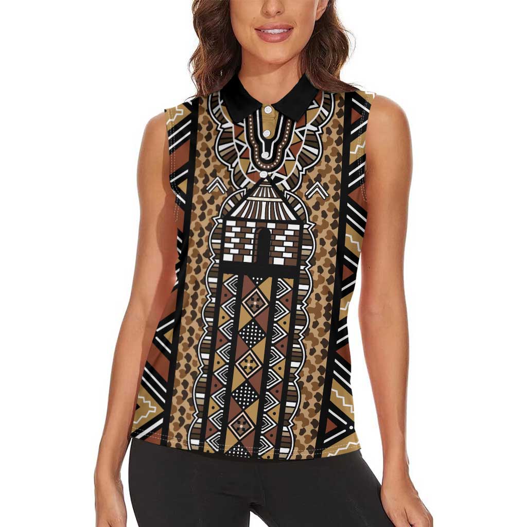 Mali Mud Cloth Leopards Legacy Women Sleeveless Polo Shirt Tribal Village - Wonder Print Shop