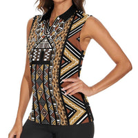 Mali Mud Cloth Leopards Legacy Women Sleeveless Polo Shirt Tribal Village - Wonder Print Shop