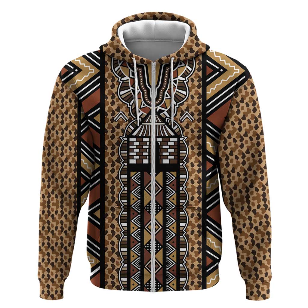 Mali Mud Cloth Leopards Legacy Zip Hoodie Tribal Village - Wonder Print Shop